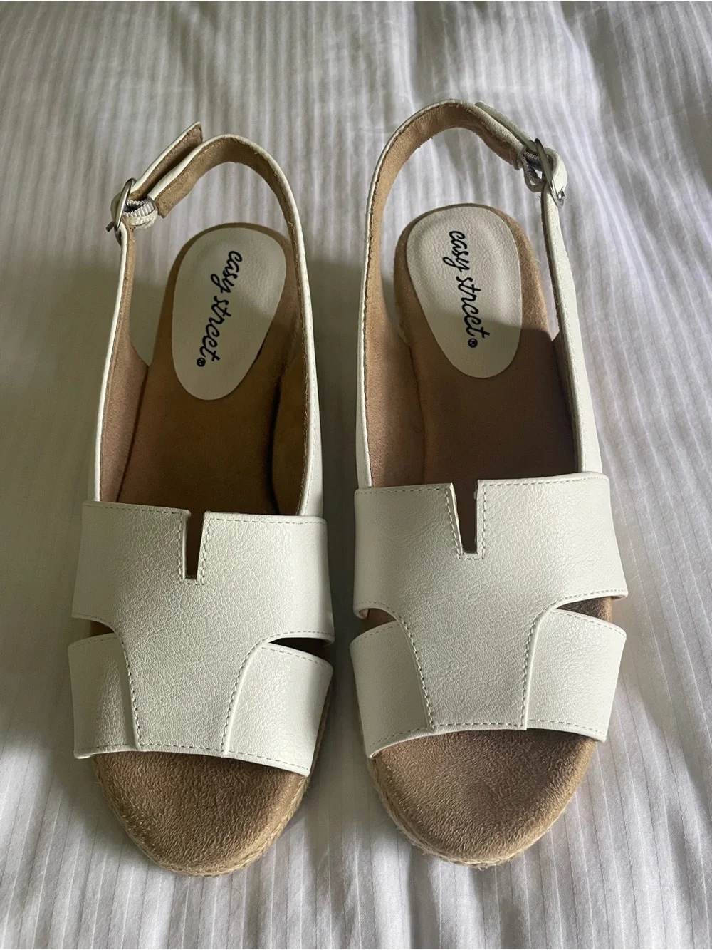 NEW Easy Street White Jute-Wedge Slingback Sandals - 7W